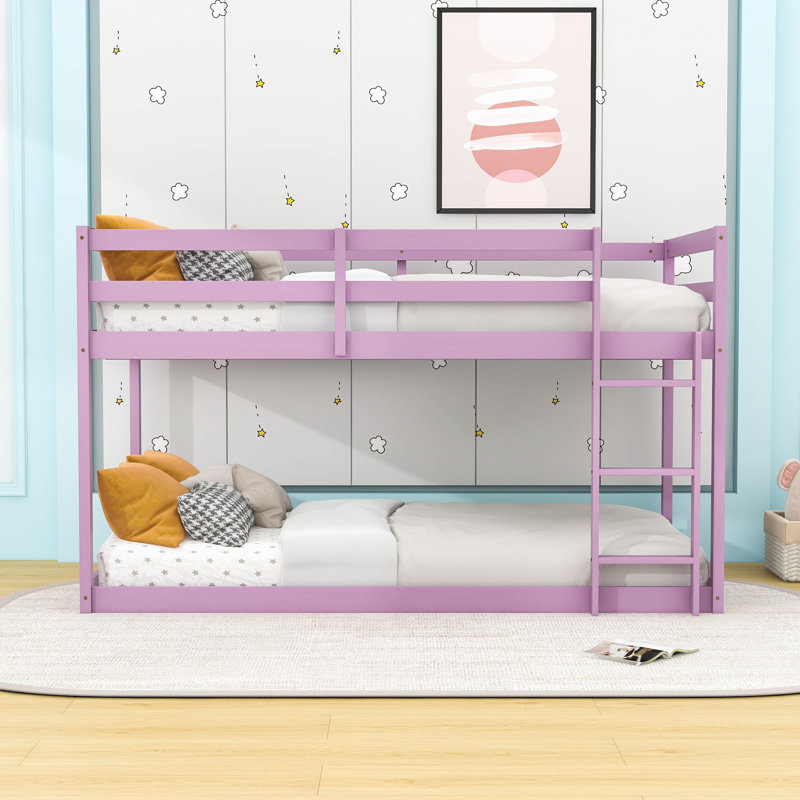 Twin Over Twin Wood Bunk Bed With Ladder And Guardrails, Pink