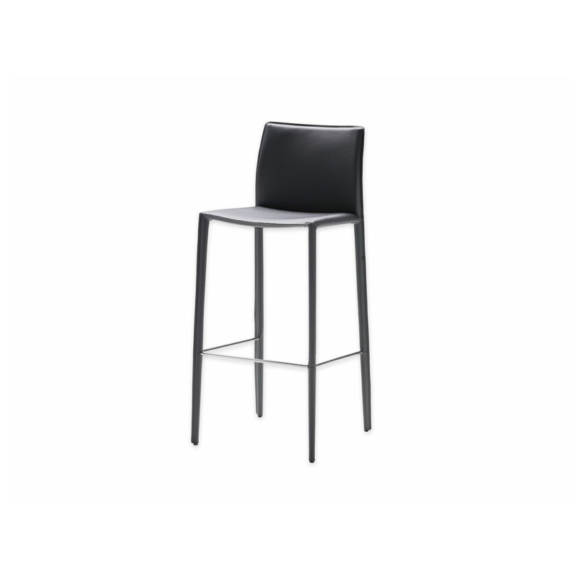 Zak Upholstered Genuine Leather Counter Stool, Gray, Counter Stool (26" Seat Height)