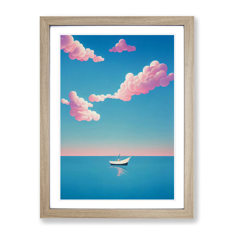 Boat Under the Sky - Wall Art, 36cm H x 27cm W x 2cm D, Oak Framed, White