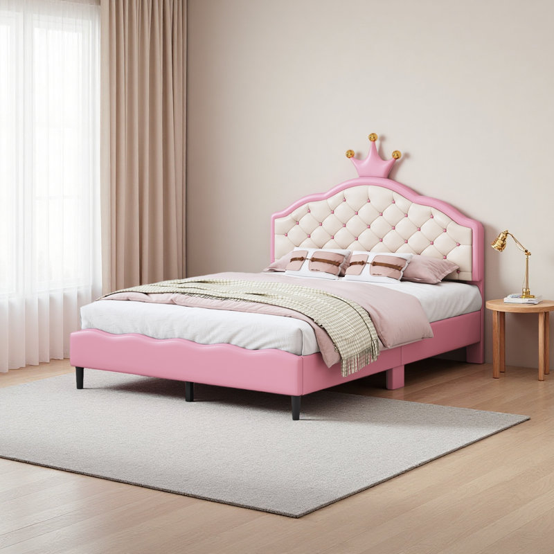 Lit princesse en cuir PU avec tête de lit, Lit double