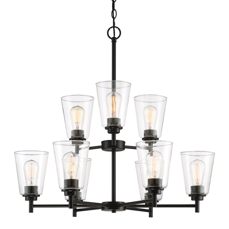 Aadil 9 - Light Dimmable Tiered Chandelier, Matte Black
