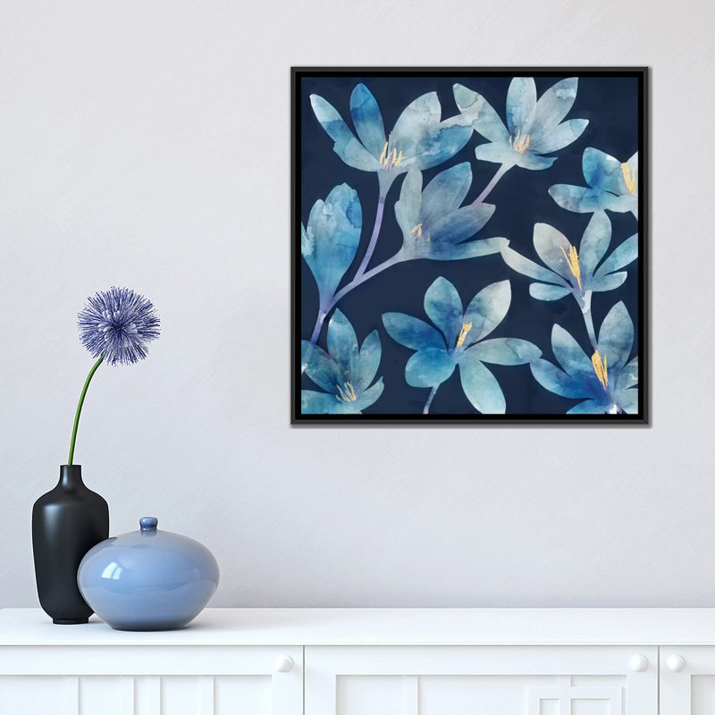 « mystique blue i », impression sur toile, H 18 po x l 18 po x P 1,5 po, Toile encadrée noire, Pas de tapis
