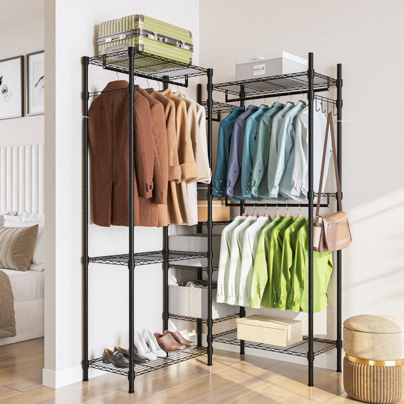 Black Adjustable Free-Standing Closet with Shelves and Drawers