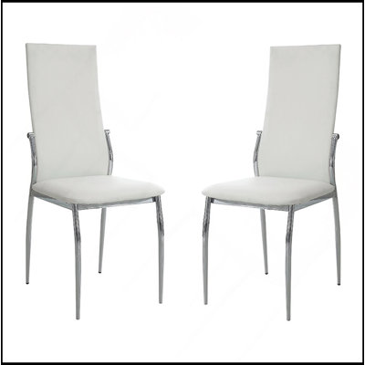 White Color Leatherette 2Pcs Dining Chairs Chrome Legs Dining Room Side Chairs High Back Modern Chairs