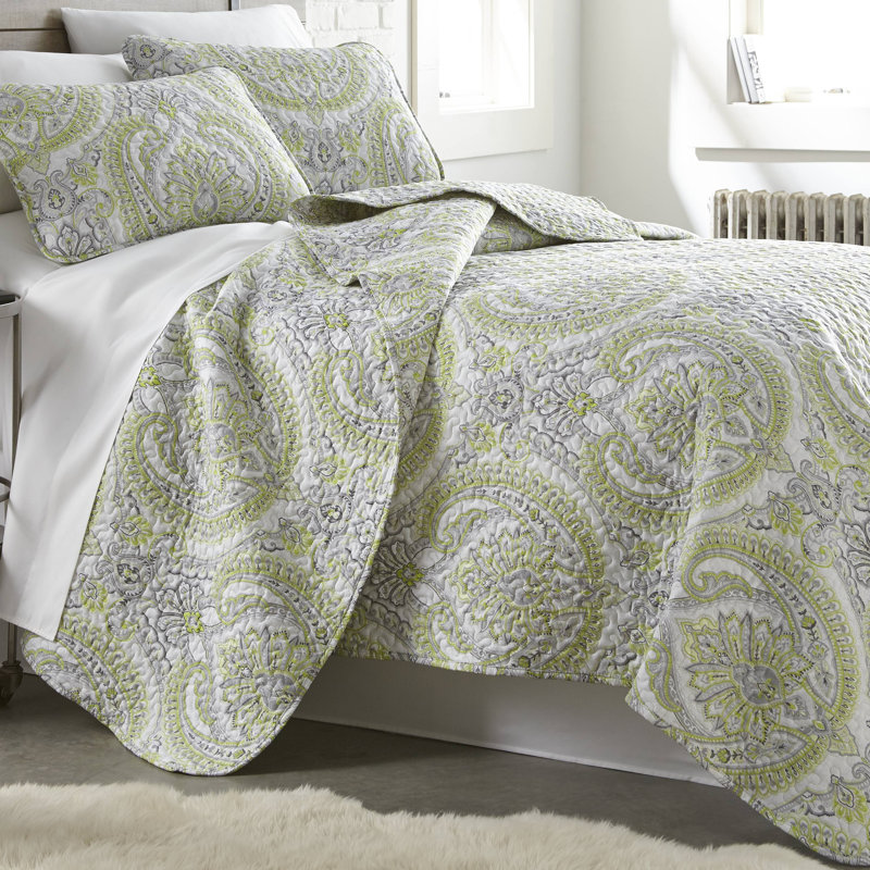 SouthShore Fine Linens Pure Melody Oversized Quilt Set, Embroidered Paisley Double-Brushed Microfiber Bedding Set with Pillow Shams