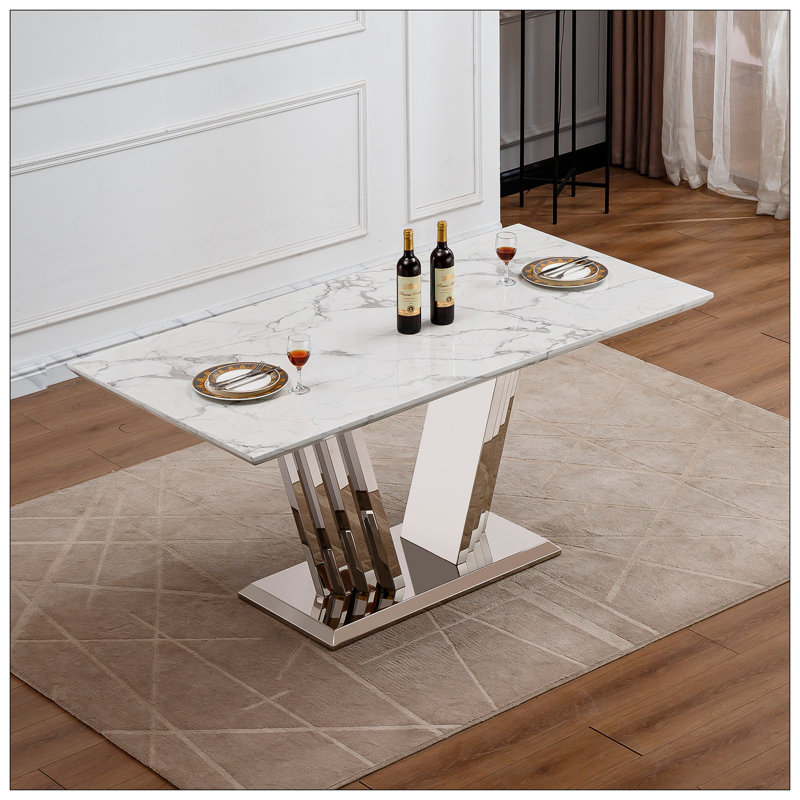 Dining Table For Kitchen, Silver, White
