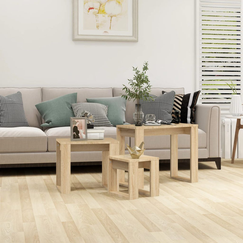Gobao Nesting Tables 3 pcs Engineered Wood, Sonoma Oak, Sonoma Oak