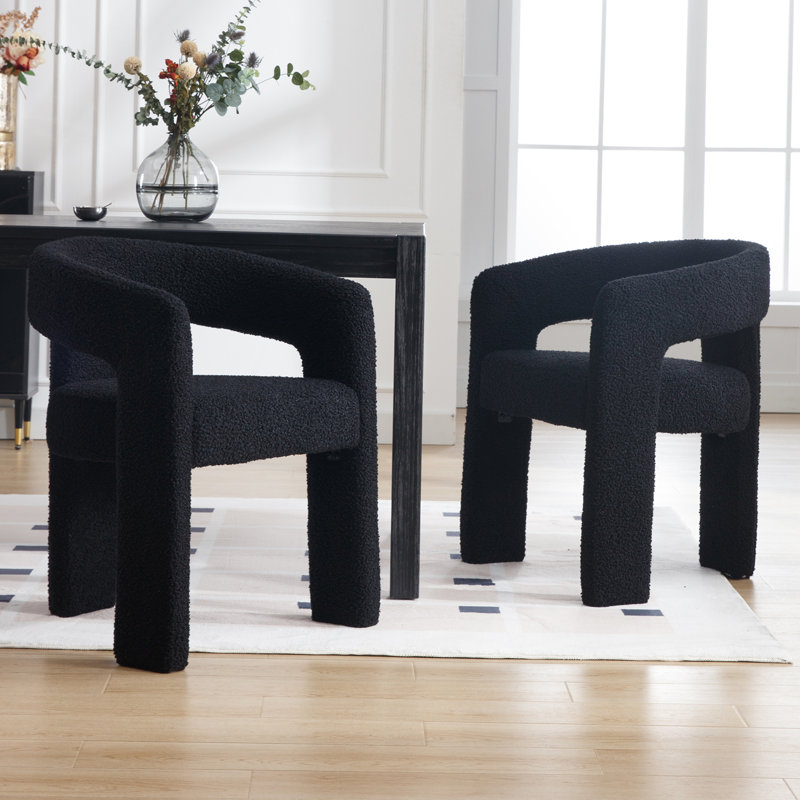 Black Sherpa Velvet Upholstered Side Chair with Metal Frame, Set of 2