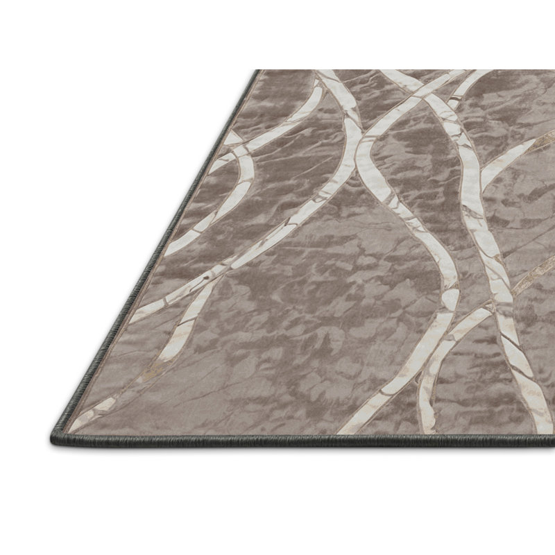 Tapis gris soyeux et moelleux, Rond 8 pi