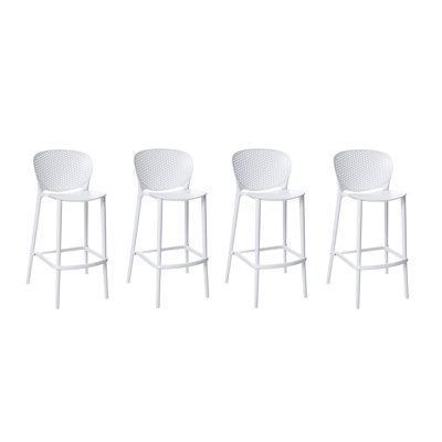 Set of Four 26" White Heavy Duty Plastic Low Back Counter Height Bar Chairs