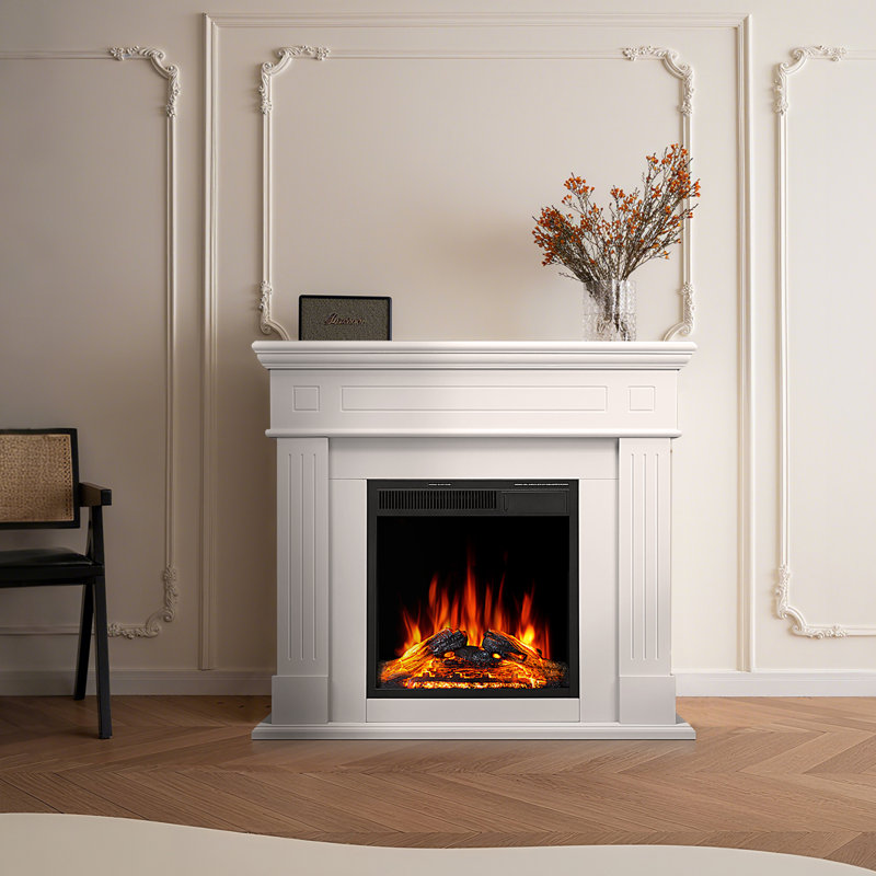 Small Electric Fireplace With Mantel,43.39"w X 39.68"h X 13.70"d, 750w/1500w Heater (5100 Btu, 400 Sq Ft), 3d Realistic Led Flames, Silent (=40db)