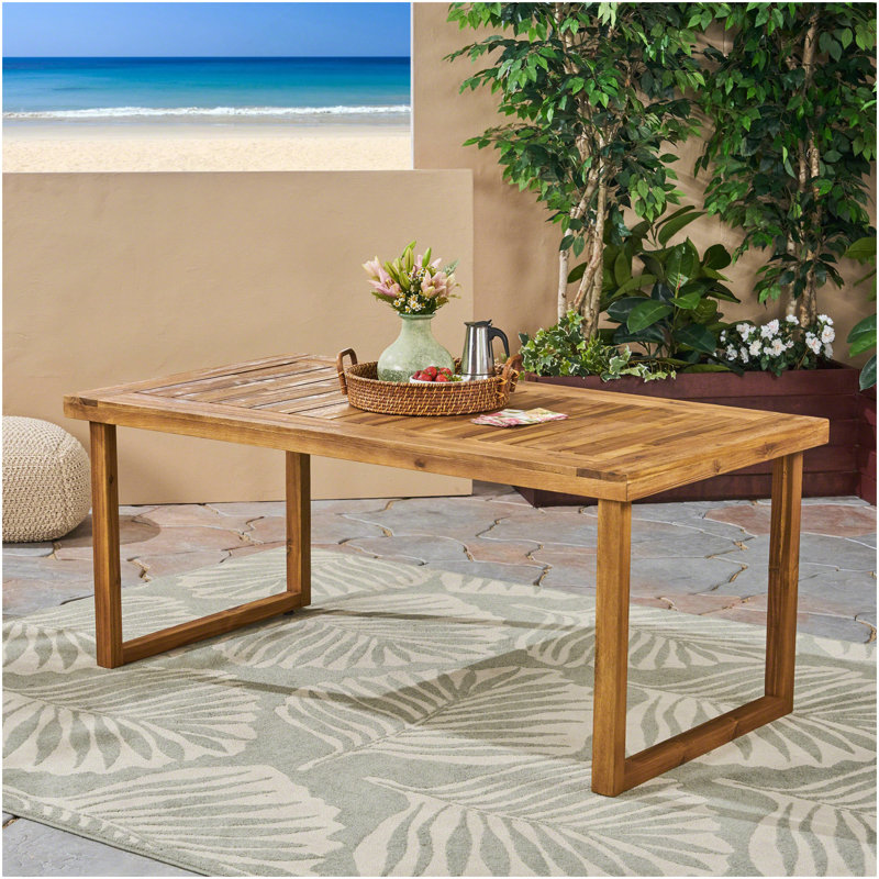 Table de salle à manger d'extérieur en bois d'acacia de 69 po, finition sablée naturelle