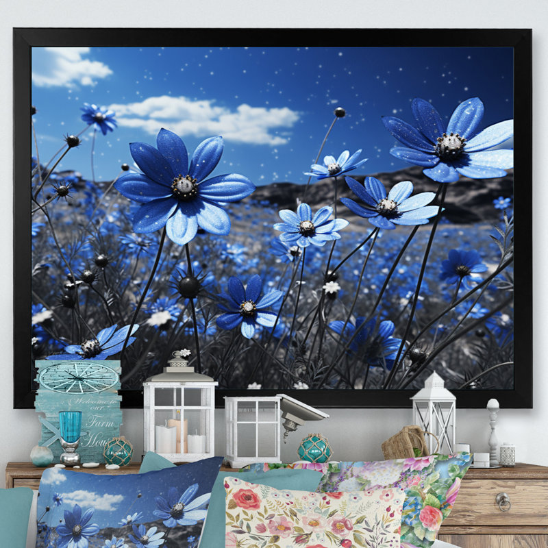 Sapphire Meadow II - impression, Cadre simple noir, H 24 po x l 32 po x P 1 po