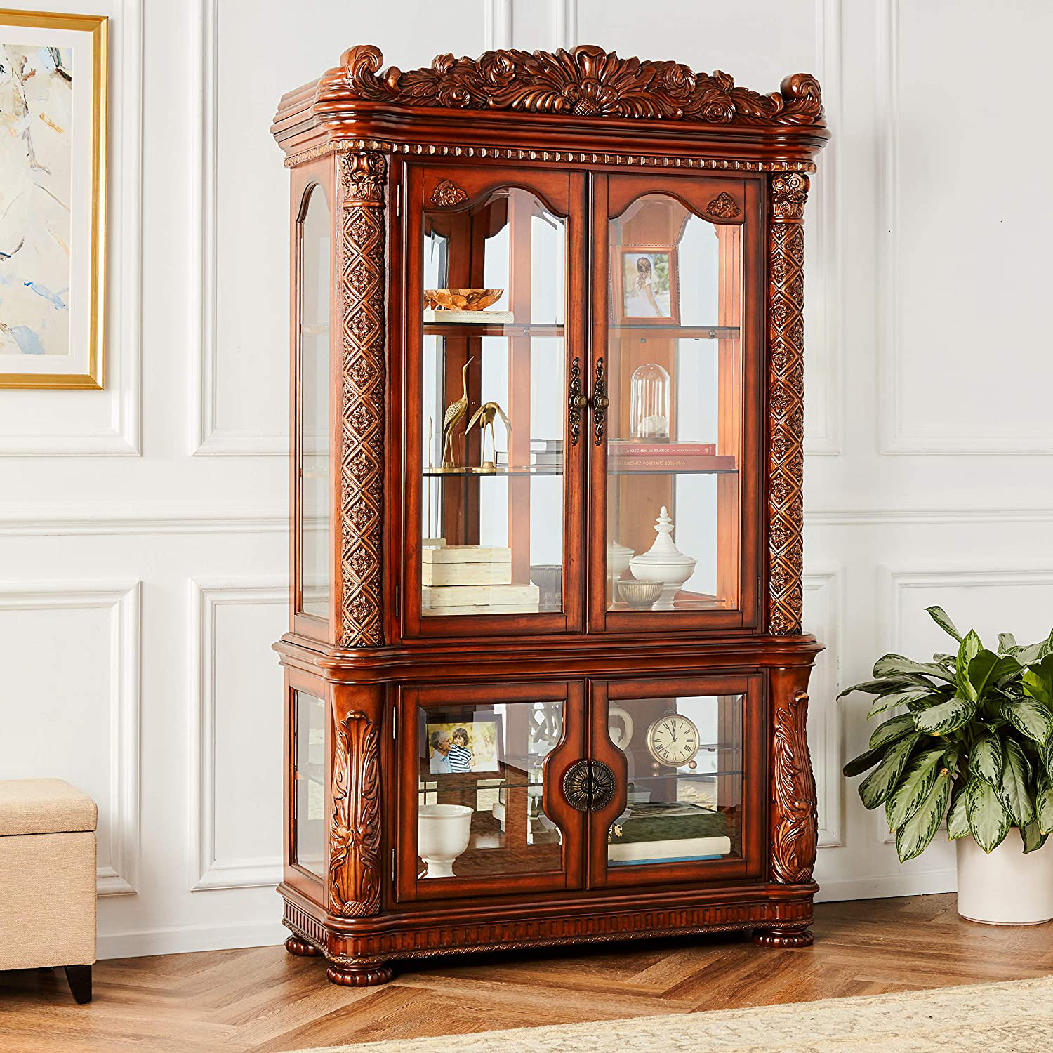 DAE Mirrored Back Lighted Curio Cabinet