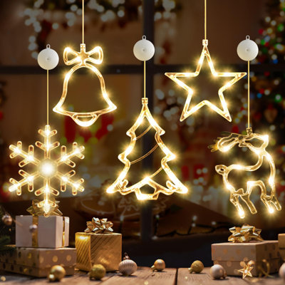Christmas Window Lights Decorations With Timer 5 Pcs