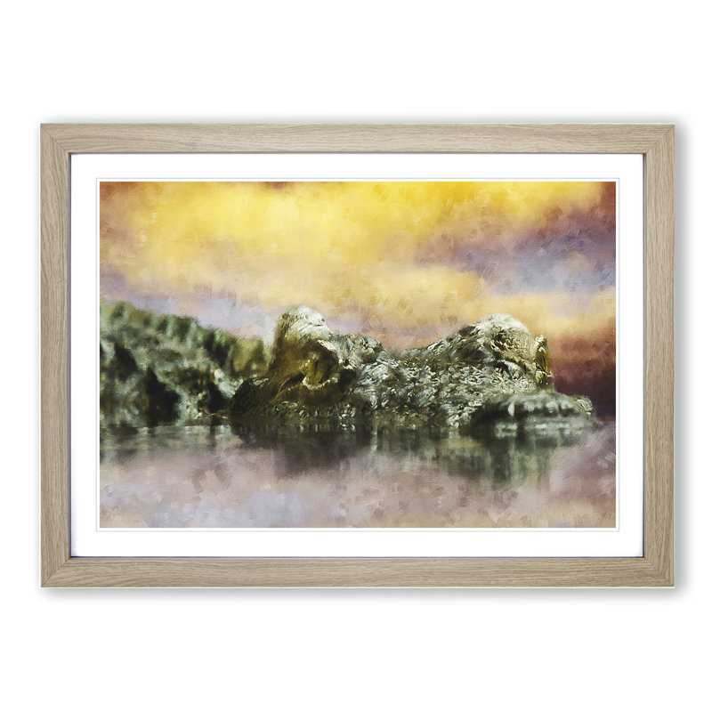 Crocodile - Picture Frame Painting, Oak Framed, 36cm H x 48cm W x 2cm D