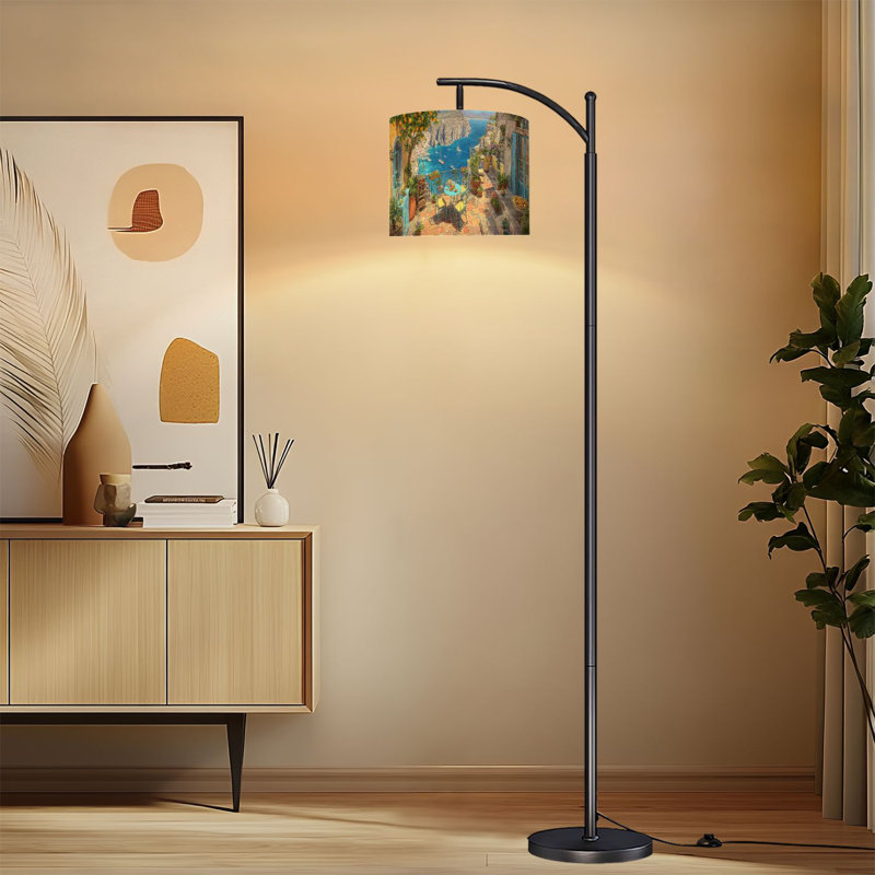 Lampe sur pied à arc avec abat-jour réglable Côte d'Italie, citron jaune, cuisine, bleu, nature, paysage marin, lampe sur pied, été, italien, température, 3 couleurs