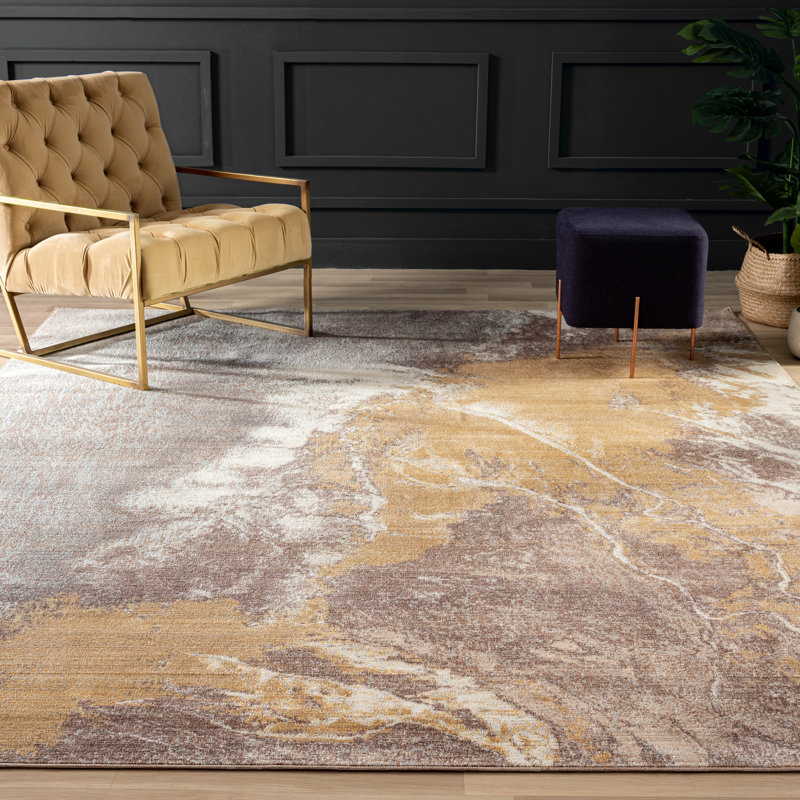 Kilanemos Abstract Area Rug in Beige/Gold, Runner 2'6" x 10'