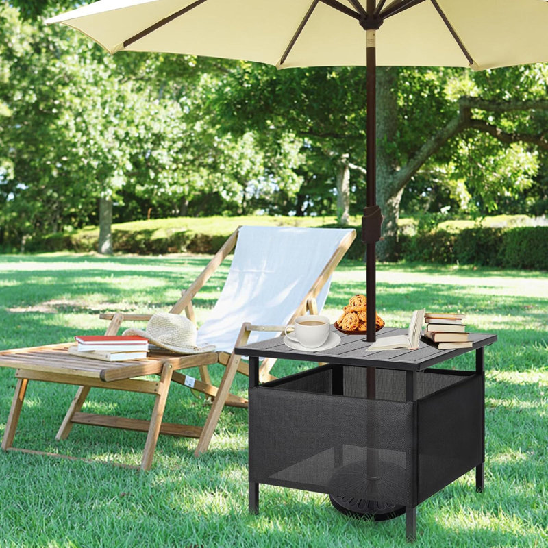 Adirondack Square Side Table With Umbrella Hole, Pool Composite Patio Table,HDPE End Tables For Backyard,Pool, Indoor Companion, Easy Maintenance & Weather Resistant