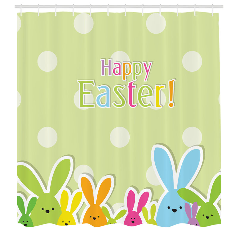 Dakota Fields Easter Shower Curtain Colorful Cartoon, 70''H x 69''W