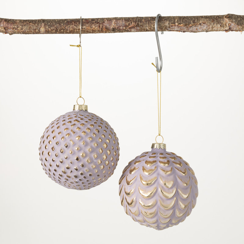 Gilded Elegance 4'' Glass Ball Ornament, Soft Lavender/Gold