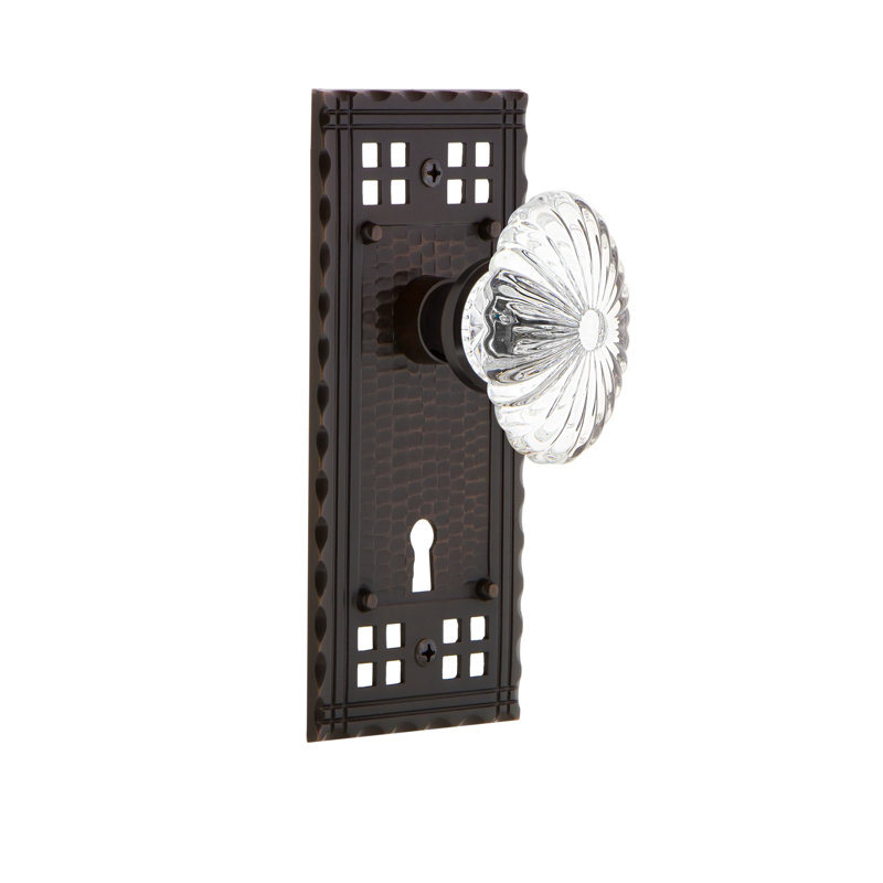 Assiette artisanale avec trou de serrure décoratif et poignée de porte ovale en cristal cannelé, Bronze intemporel