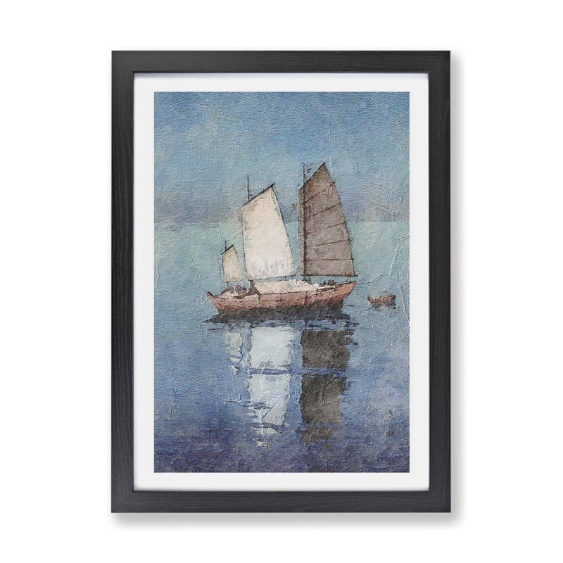 Sailing Boat by Hiroshi Yoshida - Single Picture Frame Painting, Black, 45cm H x 63cm W x 2cm D