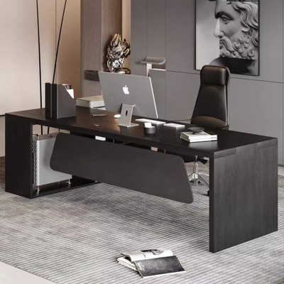 Modern Minimalist L-Shaped Solid Wood Office Desk with Side Cabinet