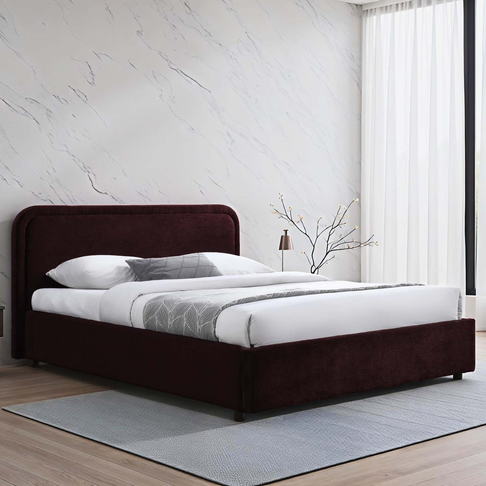 Baneza Platform Bed, Queen, Burgundy