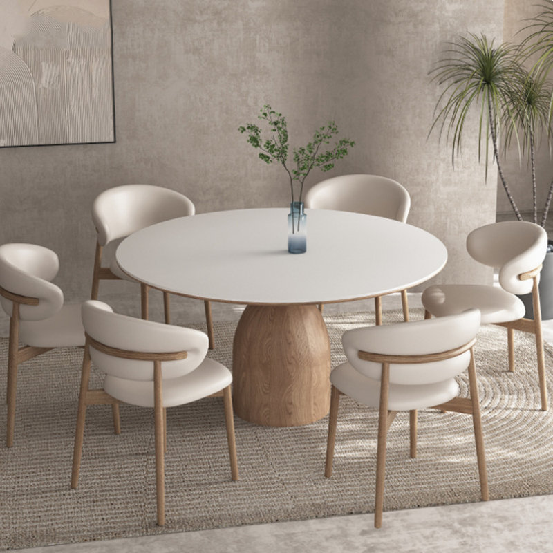 Solid Wood Rock-Plate Round Dining Table Chair Set 6 - Person Pedestal Dining Set, 29.5"H x 51.1"L x 51.1"W