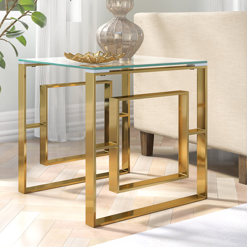 55cm Metal Sofa Side Table for Living Room Furniture,End Table, Bed Side Table, Clear, Gold