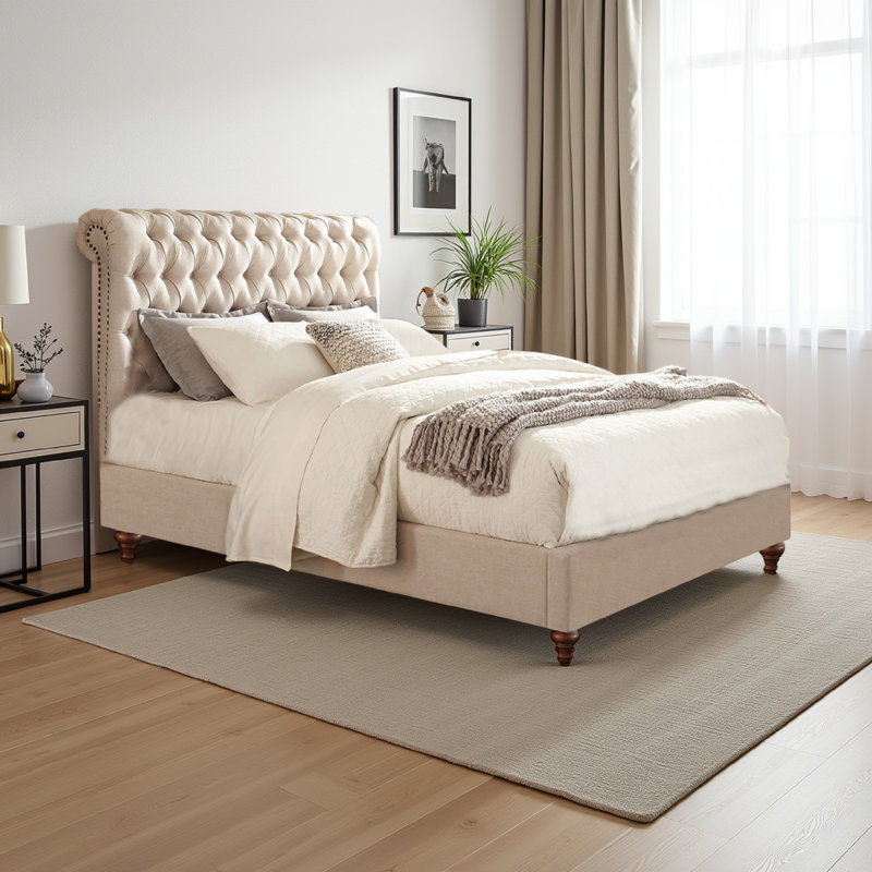 Lit tapissier standard Kerlin, Beige, Grand