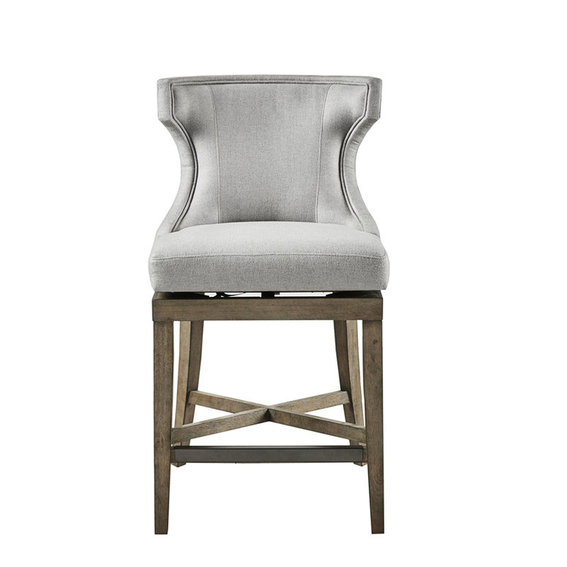 Tabouret de comptoir pivotant, pieds en bois récupéré, chaise de revêtement grise avec dossier rembourré, solide, charge de 300 lb