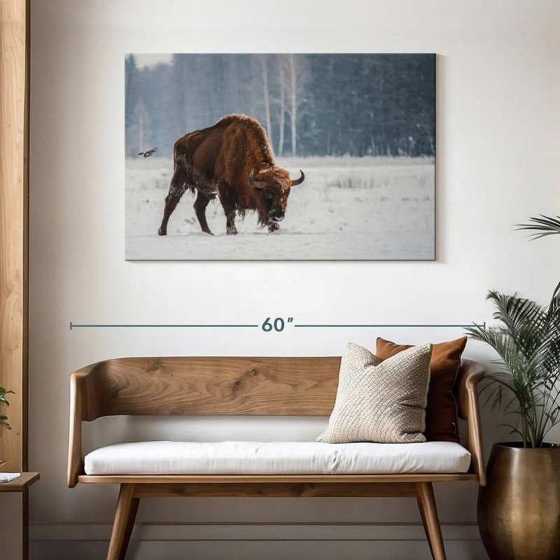 Bison Brampt dans la forêt enneigée, H 30 po x l 45 po