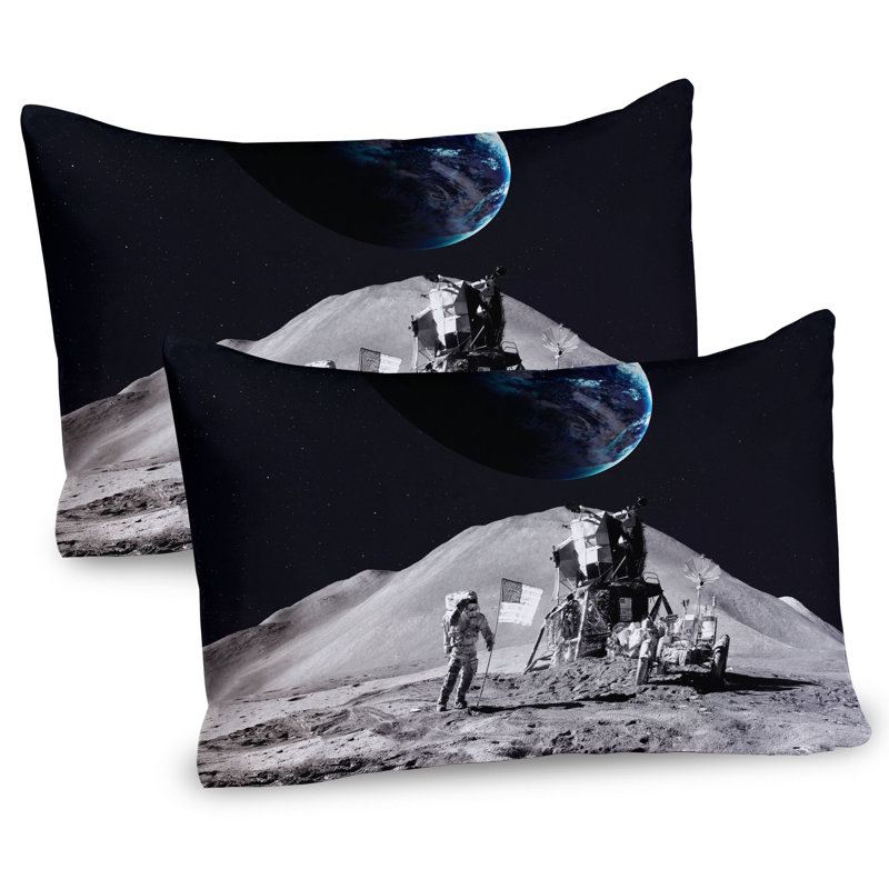 Ambesonne Nebula Pillow Sham 2 Pack Moon Outer Space Grey and Blue