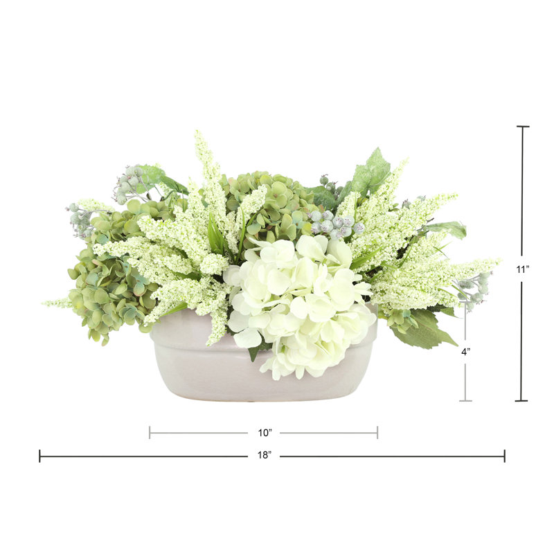 Assorted Hydrangea and Heather Arrangement, White/Green