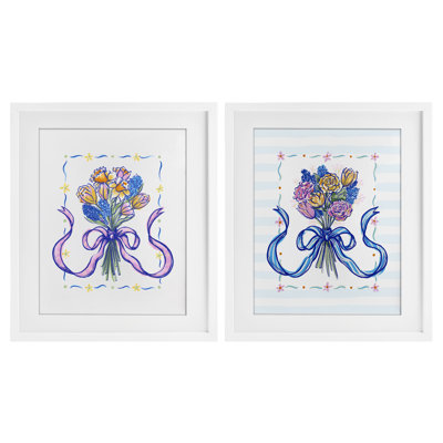 Ribboned Spring Flower Bundle 2pc Framed Print Under Glass Set, design by Connie Summers