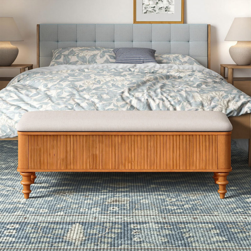 50.6" W Upholstered Storage Bench With Solid Wood Legs, Natural