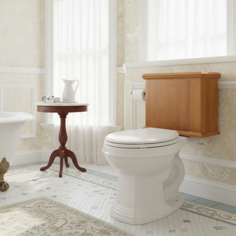Toilette à réservoir bas avec cuve allongée à panneau plat en chêne clair, Chêne pâle / blanc