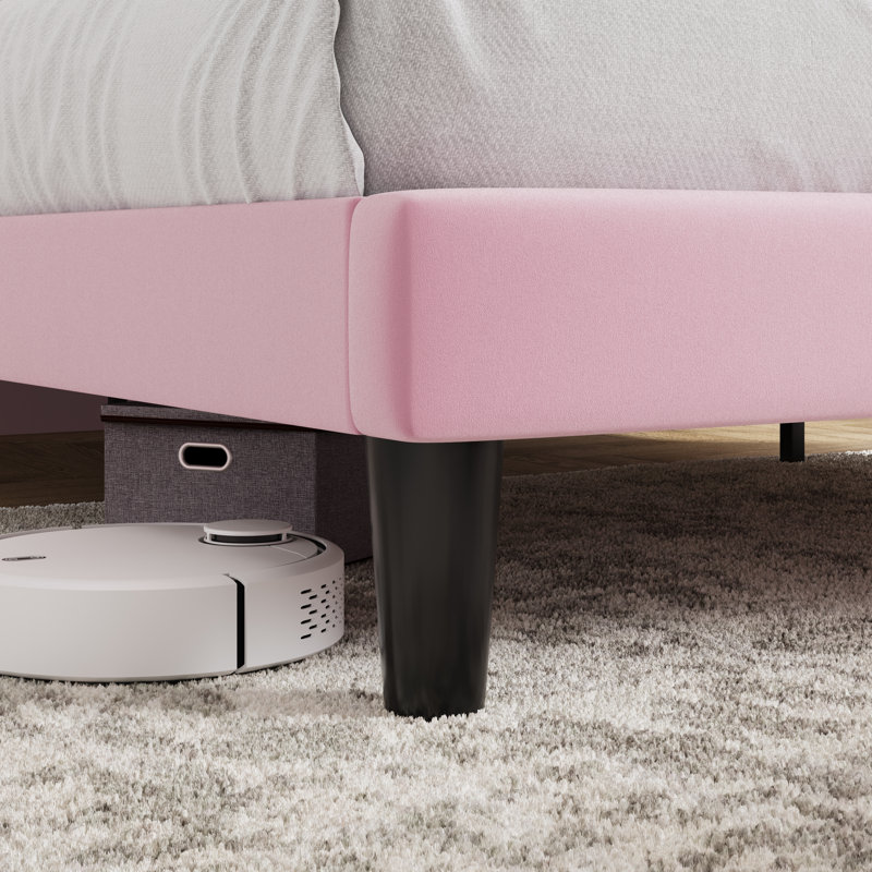 Lit plateforme tapissier en velours avec tête de lit Modern, Double, Rose