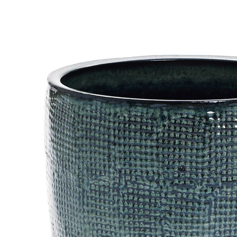 Ocean Round Ceramic Planter, 13.98" H x 15.75" W x 15.75" D, Green/Gray