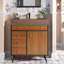 Meuble-lavabo moderne avec lavabo, bois massif, plateau en faux marbre, finition brune