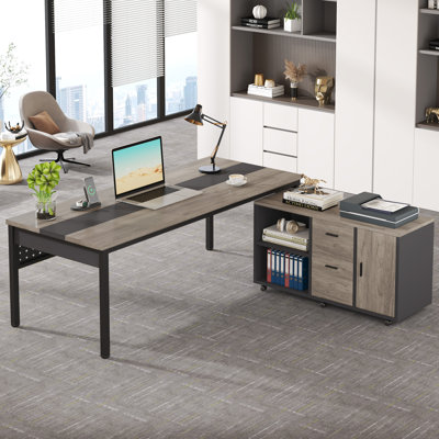 L-Shaped Metal Base Executive Desk