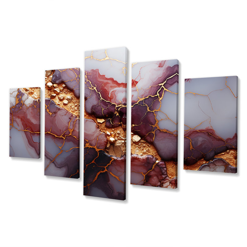 «Pink and Gold Marble River VII - Abstract Multipanel Wall Art, ensemble