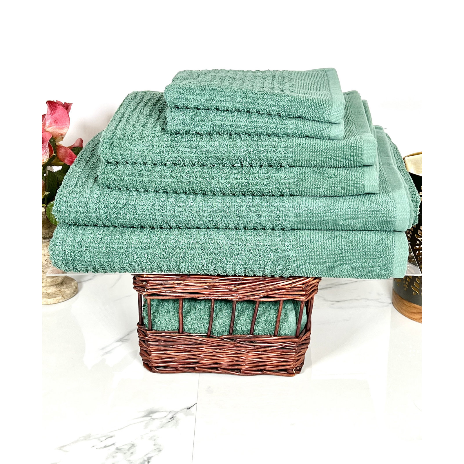 Earline 6-Piece Turkish Cotton Towel Set, Green