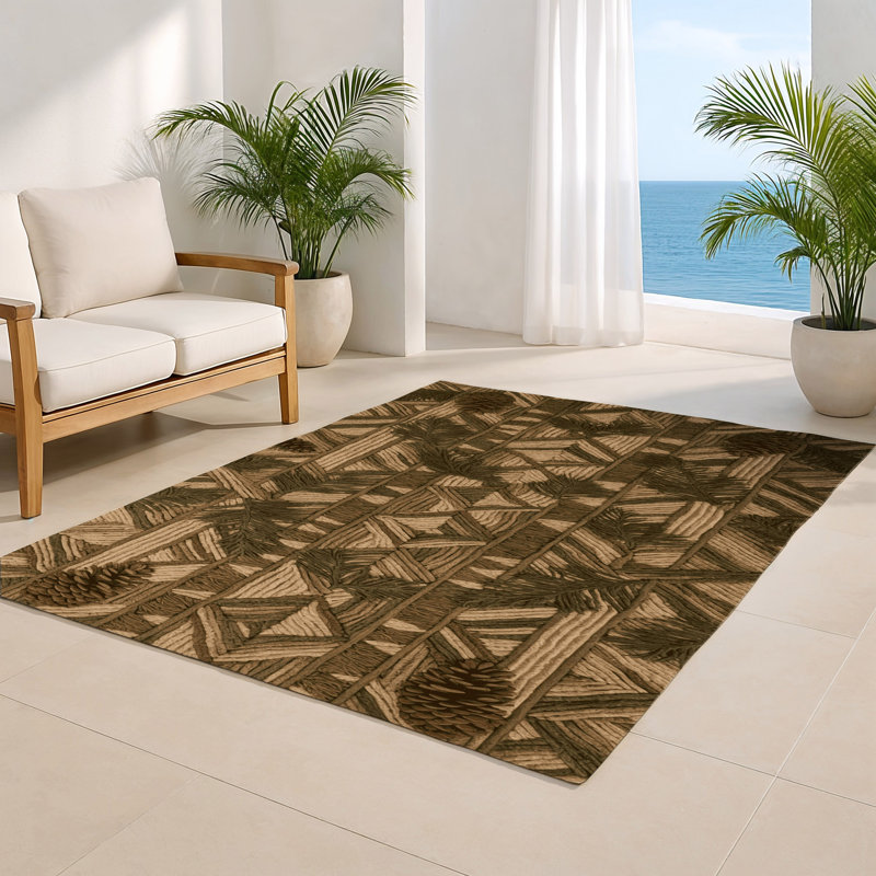 Tapis d'intérieur et d'extérieur brun Botanical, Rectangulaire 2 pi x 3 pi