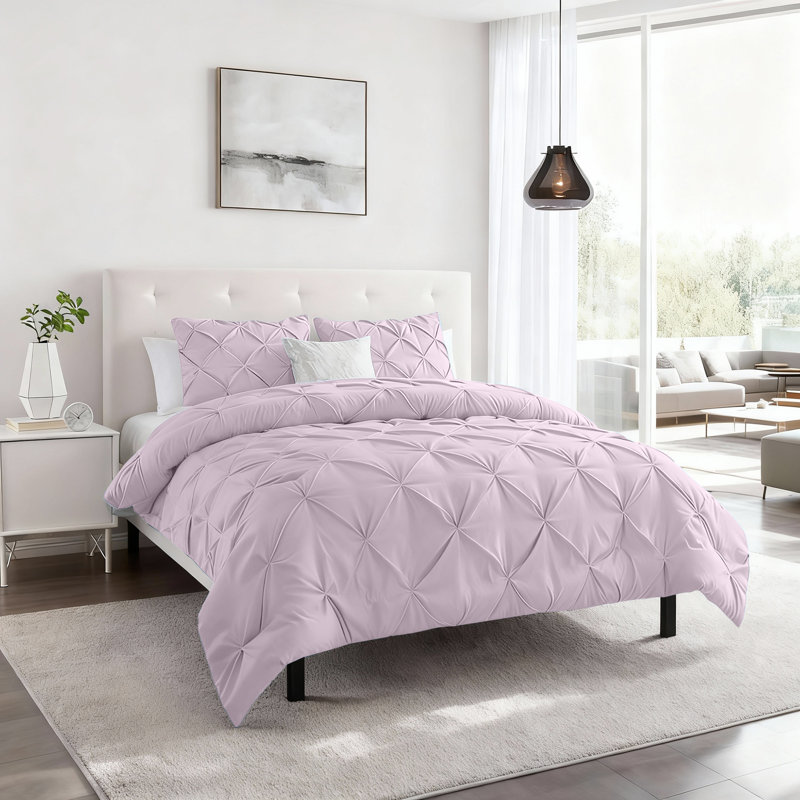 Aspire Homeware High Quality Microfiber Pintuck Design Duvet Cover With Pillowcases, Pink Blush