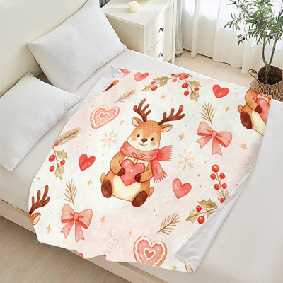 Couverture polaire en flanelle JYK pour lit simple, légère, respirante, douce et chaude en microfibre pelucheuse, 152 x 203 cm, motif cœurs et cerfs.