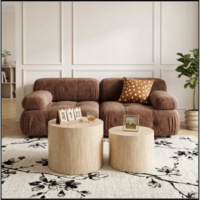 Ensemble de 2 tables basses gigognes, table basse ronde moderne avec pieds antidérapants, table d'appoint en bois pour salon, chambre à coucher, bureau, balcon, terrasse, petit espace, sans assemblage