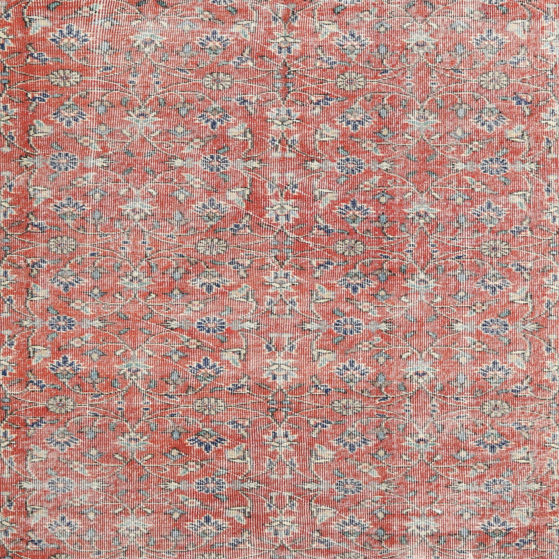 Tapis rouge/beige/bleu traditionnel, Carré 5 pi